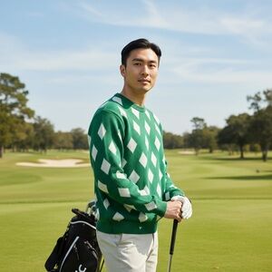 Bogey Boys Golf Men's XL Crew Argyle Sweater Kelly Green Diamond New
